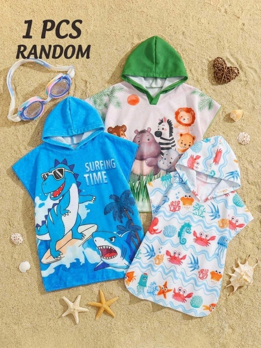 Baby Boy Cartoon Dinosaur Pattern Knitted Soft Hooded Sleeveless Cover Up