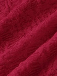 Skyraze Burgundy Flock Fabric Front Tie Bodycon Mermaid Dress – Glamorous Court Style Dreamy Romantic Casual Elegant Mother Of The Bride Party Wedding - Burgundy - View 5