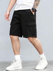 Manfinity Homme Men's Denim Wide Leg Shorts - Black - View 5