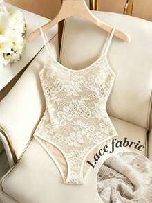 Franclia Women's Sexy & Elegant Solid Color Lace Bodysuit - Apricot - View 1