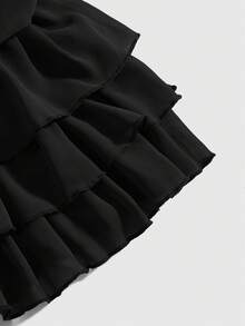 ROMWE Vestido mini de moda para mujer de unicolor con cuello halter, lazo y fruncido para citas - Negro - Ver 3