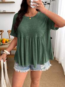 Enliva 大尺碼音樂節度假波希米亞風女款超寬鬆彈性襯衫 T-shirt - 綠色 - 查看 7