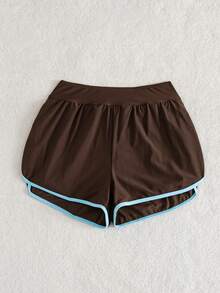 Swim Basics Springbreak 女款黑白拼接飾邊運動休閒短褲沙灘褲 - 咖啡棕 - 查看 5