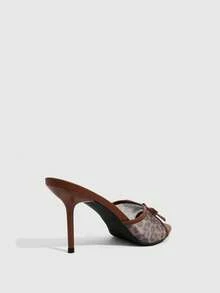 CUCCOO SZL Women Shoes Spring And Summer New Wine Multi-Color Leopard Print Mesh High-Heeled Sandals, Bow Open-Toed Stiletto Mules Shoes, Sexy Hot Girl Style, D - Brown - View 3