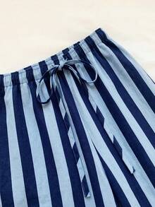 SHEIN EZwear 女款休閒繫腰直筒長褲，適合夏季穿著 - 彩色 - 查看 6