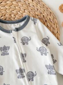 SHEIN Newborn Baby Girl Casual Cute Knitted Cartoon Pattern Long Sleeve Home Wear Romper - Grey - View 3
