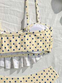 Swim Mod Women's Summer Beach Polka Dot Spaghetti Strap Bikini And Triangle Bottom Two-Piece Swimsuit Set - Pale Yellow - View 5