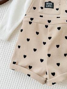 SHEIN Romper Bayi Perempuan Motif Hati Tenun dengan Satu Kantong dan Tali Bahu - Aprikot - View 4