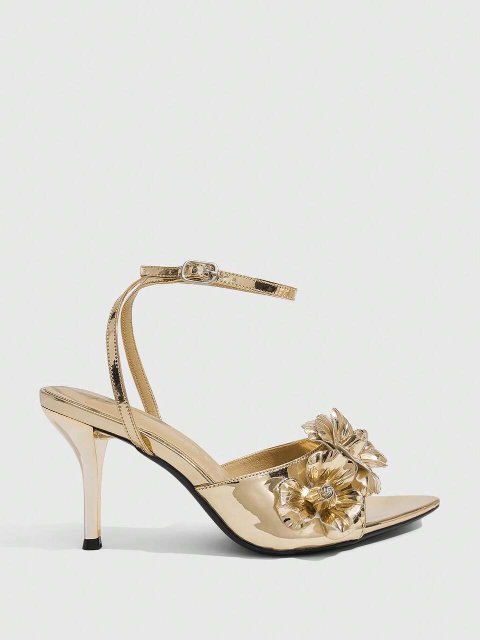 CUCCOO SZL Flower Decoration Stiletto Sandals Buckle Back Strap Design Temperament Versatile Model Commuter Dating Fashion Women's Shoes Versatile High Heels