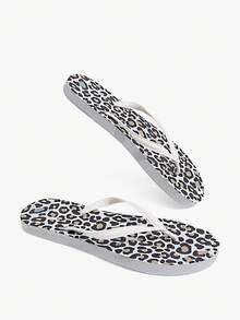 Grefit Leopard Print Flip-Flops, Summer Vacation Beach Triangle Shoes, Comfortable Slippers For Home Wear - White leopard print - View 11