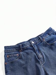 ROMWE Grunge Punk Plus Size Lace Patchwork Slimming Sexy Casual Elegant Denim Shorts, Tight Elastic Mid-Length Pants Vacation Blue Summer - Blue - View 4