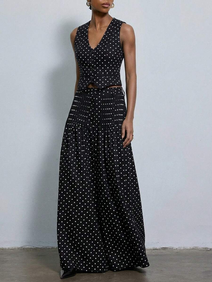 Aveloria Modichic Black White Polka Dot V-Neck Waist-Cinching ...