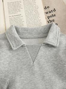 SHEIN 2pcs Toddler Baby Boy Casual Chic Solid Plain Long Sleeve Collared Soft Squishy Hoodies Sweat Pants 2 Piece Sets Outfits Clothes Spring Fall Winter - White - View 6