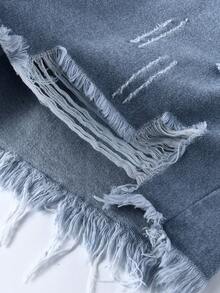 Rivivi Women's High Waist Pocketed Distressed Frayed Hem Casual Denim Shorts - Blue - View 6
