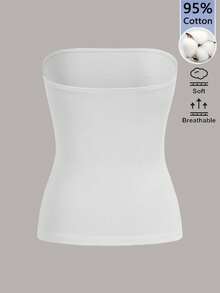 SHEIN BASICS 女款純色無肩帶修身休閒上衣 - 白色 - 查看 2