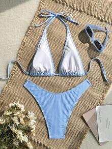Swim Mod Vacation Beach Striped Two-Piece Swimsuit Set - Multicolor - View 3