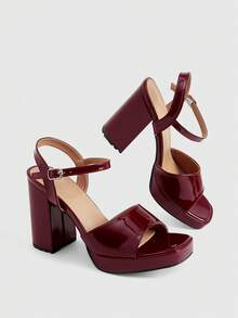 CUCCOO LuxiPop Damen-Sandalen mit hohem Absatz, dicke Sohle und dicke Absätze, lackierte Stoffe, sexy Nachtclub- und Dating-Kleidung, ein Muss im Sommer - Bordeaux - Übersicht 4