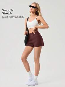 OutZeal Gym Shorts Women Sports Shorts Solid Color Yoga Casual Fitness Soft Model Ribbed High Waist Active Bottoms Summer Spring - Brown - View 3