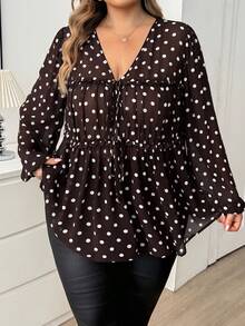 SHEIN CURVE+ Plus Size Autumn Fashion Casual Elegant Loose Brown Chiffon Sheer Long Sleeve Bow, Winter 2026 22W - Brown - View 5