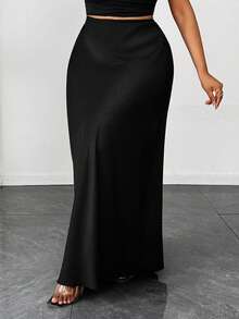 Maweii Women's Summer Elegant Satin Solid Color Mermaid High Waist Bodycon Skirt, Casual Wear, Vacation Outfit, Sister Shopping Party Outfit Fall - Black - View 4