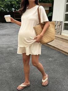 Dazy Maternity Solid Color Casual Loose Short Sleeve Top & Shorts 2-Piece Set, Spring/Summer Daily Wear For Pregnant Women - Yellow - View 7
