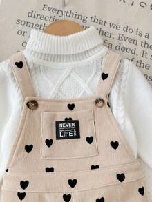 SHEIN Romper Bayi Perempuan Motif Hati Tenun dengan Satu Kantong dan Tali Bahu - Aprikot - View 6