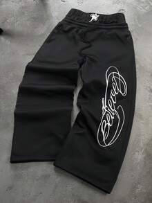 PAVTROS Men's Letter Embroidered Double Waistband Sweatpants - Black - View 5