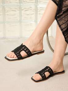 MOTF PREMIUM SUMMER NEW BLACK BEACH VACATION CASUAL LADIES FLAT SANDALS - Black 3 - View 8