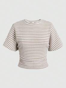 SHEIN Kids Teen Girl Teen Girl Blanc Batwing Sleeve Waist Cinched Ruched Round Neck Short Sixth Form Summer Casual - Khaki - View 2