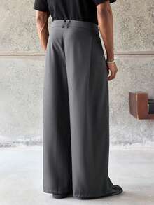 ESTAVOR Men's Solid Color Button Pocket Pleated Loose Casual Pants, Wide Leg,For Spring And Autumn - Grey - View 2