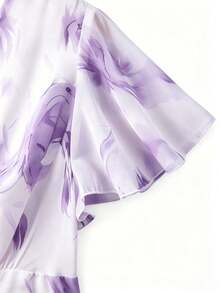 GlowEve CURVE Plus Size Women's French Floral Chiffon Dress, V-Neck Waist-Cinching Slimming Elegant Long Vacation Fairy Dress Wedding Guest White Summer - Purple - View 6