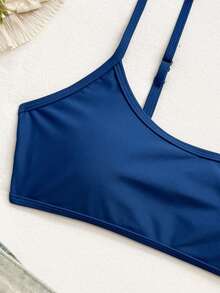 SHEIN Swim 女款夏季海灘純色休閒比基尼上衣 - 寶藍色 - 查看 3