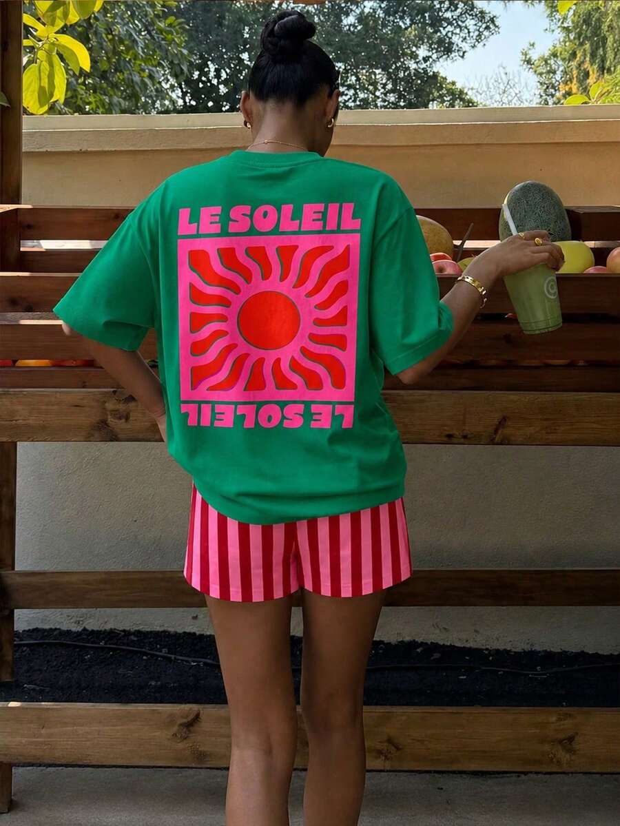 Tween Girl 隨意簡約花卉印花短袖上衣與短褲兩件套,適合夏季 - 彩色 - 查看 1