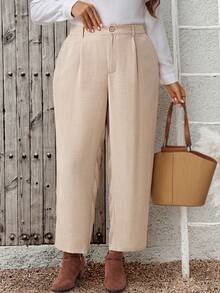 EMERY ROSE Plus Size Casual Elegant Traditional Versatile Solid Color Dress Pants Teachers' Day Formal Office Beige Summer - Apricot - View 3