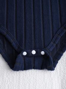 Souflis Souflis 男嬰 Polo 領刺繡馬圖案海軍藍秋季休閒套裝，柔軟彈性面料，學院風，按扣開合 - 寶藍色 - 查看 4