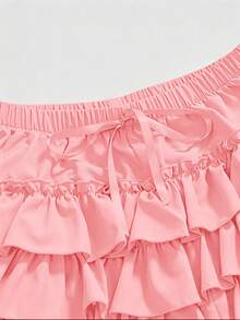 ROMWE Kawaii Summer Sweet Solid Color Ruffle Hem Shorts - Baby Pink - View 3