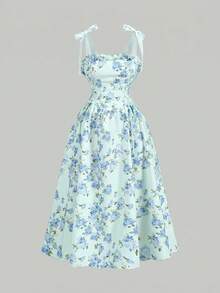 SHEIN MOD Plus Size Dreamy Romantic Long Dress Garden Tea Party, Date, Party, Women's Summer And Spring Dress - Mint Blue - View 6