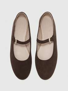 CUCCOO BIZCHIC Women's Retro Elegant Commuting Casual Contrast Trim Adjustable Buckle Flat Shoes - Chocolate brown, - View 2