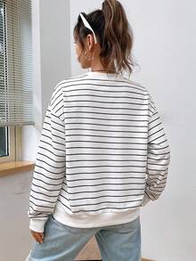 SHEIN EZwear 休閒簡約印花圓領長袖寬鬆女款運動衫 - 彩色 - 查看 2