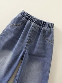 SHEIN 嬰兒男孩女孩夏季秋季休閒寬腿牛仔喇叭褲校服褲 - 彩色 - 查看 8