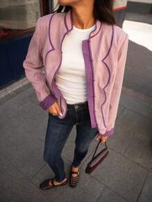 Nöista Chaqueta con ribete de detalle en contraste - Rosa Fucsia - View 2