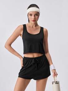 Loungeista 2pcs Casual Solid Color Camisole & Shorts Pajama Set For Women, Summer New Lightweight Homewear Outfit, Fashionable & Comfortable Camisole & Shorts - Black - View 1