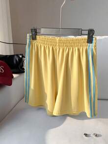 Comfortcana Plus Size Fashion Striped Side Color Block Casual Shorts - Yellow - View 9