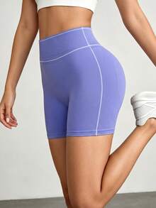 SHEIN Sovereign Charm Women's High Waist Seamless Scrunch Butt Gym Shorts, Stretch Compression Workout Biker Shorts, Lavender Purple Athletic Yoga Activewear - Blue - View 2