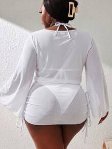 Slaydiva Plus Size 4-Piece Bikini Swimsuit With Cover-Up - White - View 2