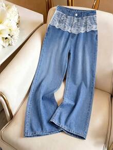 GlowEve Women's Button Lace Patchwork Casual Versatile Daily Wear Denim Jeans - Blue - View 5