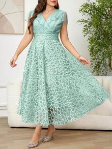 Reflora Vestido de malla bordado de unicolor elegante de verano talla grande - verde menta - Ver 9