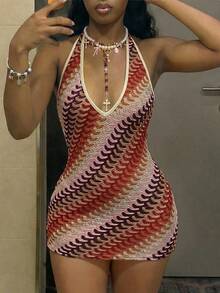 StreetHx Women's Colorful Striped Vacation Style One-Shoulder Fitted Short Dress - Multicolor - View 1