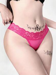 ROMWE Dark Gothic Lace Criss-Cross Strap Bow Lace Narrow Edge Thong - Pink - View 5