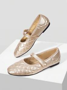 MOTF WOMEN'S QUILTED SQUARE TOE FLAT SHOES FOR CHRISTMAS DAILY WEAR CLASSIC OLD MONEY - Gold - View 9